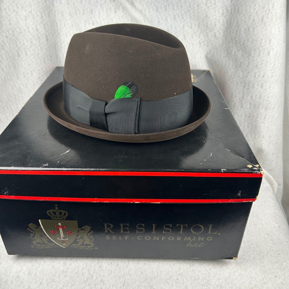 Resistol Fedora Hat Mens 7 1/4 Brown Beaver XXX‎ Self-Conforming Feather Box